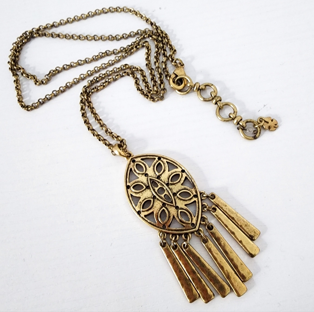 Lucky Brand pendant necklace boho layer necklace gold tone long necklace